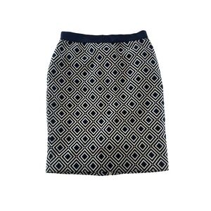 Ann‎ Taylor Petite Skirt 0P Diamond Print Navy Blue White Career